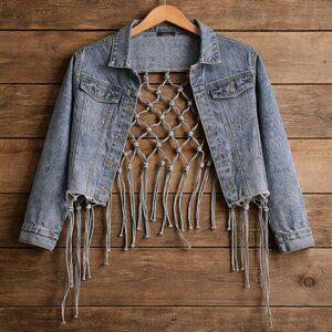 Thrill Jeans Macrame Back Denim Jacket Women's sz 2X